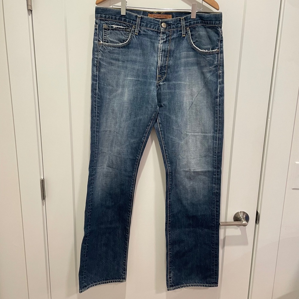 Agave Denim Mens Blue Jeans Size 36 USA Made‎ Straight Leg Distressed 1730